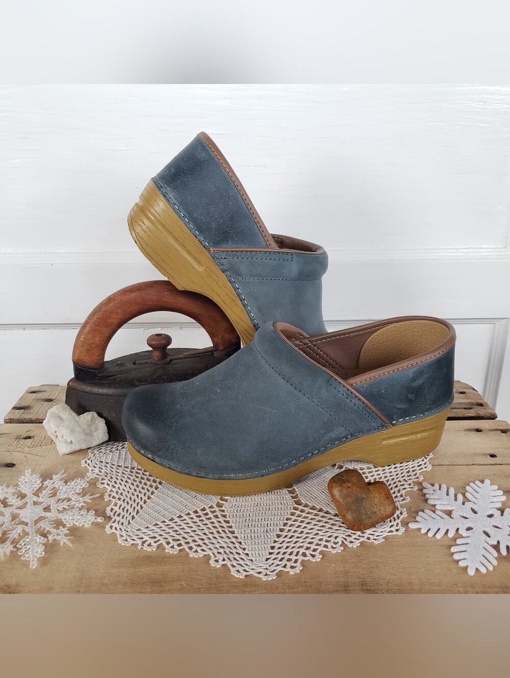 French Blue Dansko Pro Honey Clogs Denim Burnished Cottage Patriotic Prairie ♡ - Picture 12 of 16